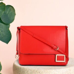 Allen Solly Red Crossbody Bag with Gold Accent